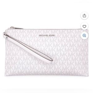 NWT MICHAEL KORS JET SET CHARM LARGE TOP ZIP WRISTLET OPTIC WHITE/ALUM